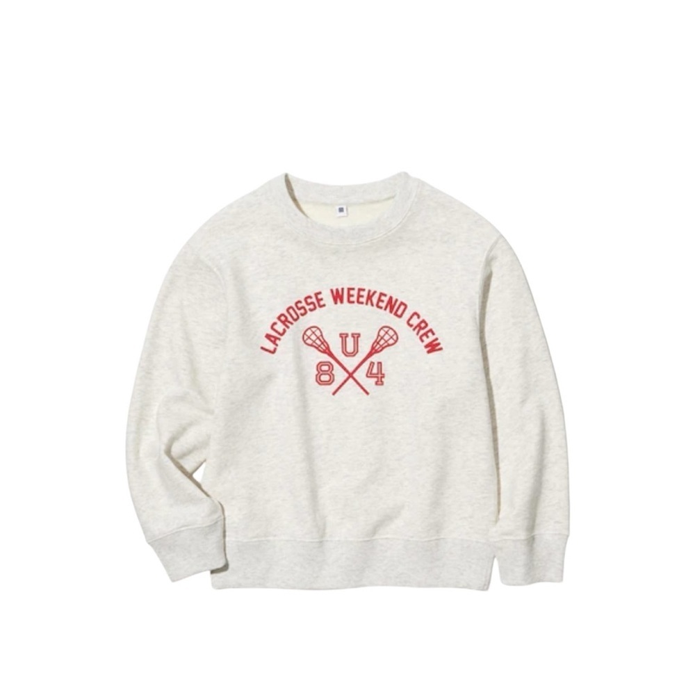 Uniqlo| Kids Light Gray Ultra Strech Sweatshirt with Red Red Graphic – Size 7–8